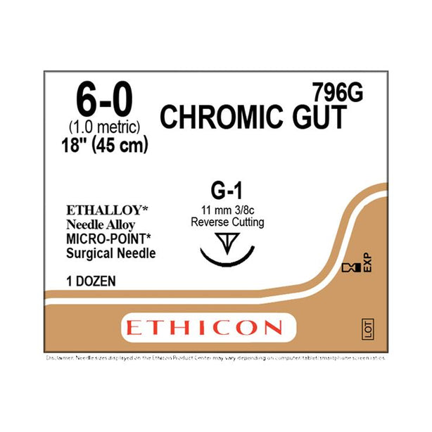 ETHICON Ethicon Chromic Gut Surgical Sutures 796G 12 Each - MDL-ETH796G