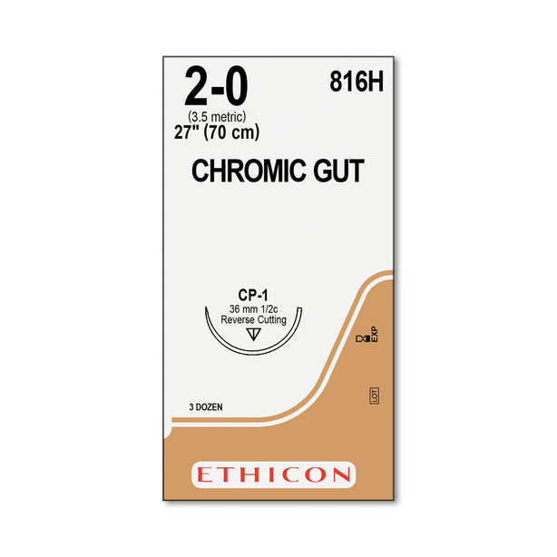 Ethicon Reverse-Cutting Chromic Gut Absorbable Sutures 816H - 36.0 Each