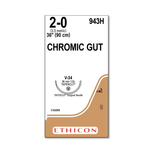 Ethicon TAPERCUT Chromic Gut Absorbable Sutures 943H - 36.0 Each - MDL-ETH943H
