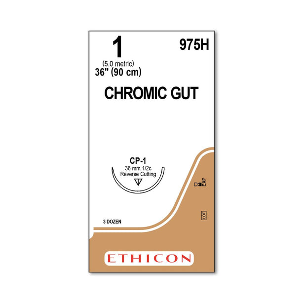 Ethicon Reverse-Cutting Chromic Gut Absorbable Sutures 975H - 36.0 Each