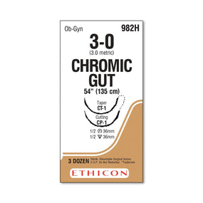 Ethicon Taper Point Reverse Cutting Chromic Gut Sutures 982H - 36.0 Each