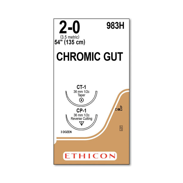 Ethicon Taper Point Reverse Cutting Chromic Gut Sutures 983H - 36.0 Each