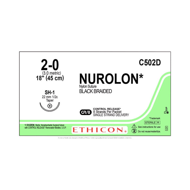 Ethicon Nurolon Nonabsorbable Sutures C502D - 12.0 Each - MDL-ETHC502D