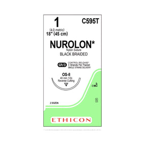 ETHICON Nurolon Nonabsorbable Nylon Sutures C595T 24 Each - MDL-ETHC595T