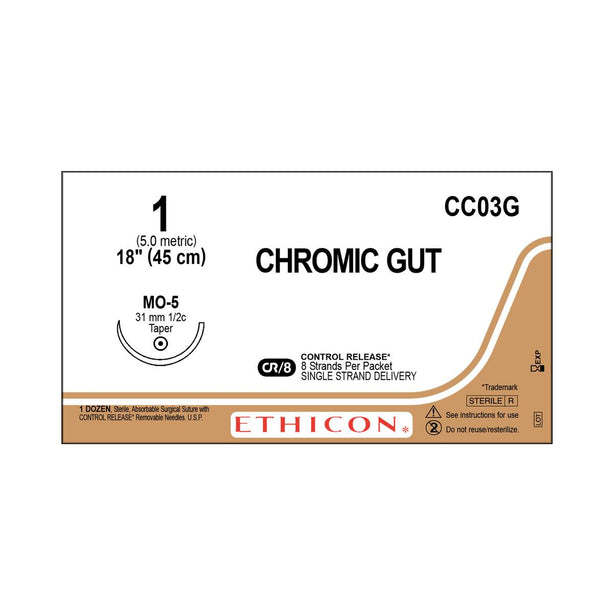Ethicon Taper Point Chromic Gut Absorbable Suture CC03G - 12.0 Each - MDL-ETHCC03G