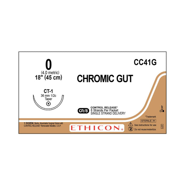 Ethicon Taper Point Chromic Gut Absorbable Suture CC41G - 12.0 Each - MDL-ETHCC41G