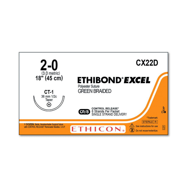 ETHICON Taper Point Ethibond Excel Suture CX22D 12 Each-MDL-ETHCX22D