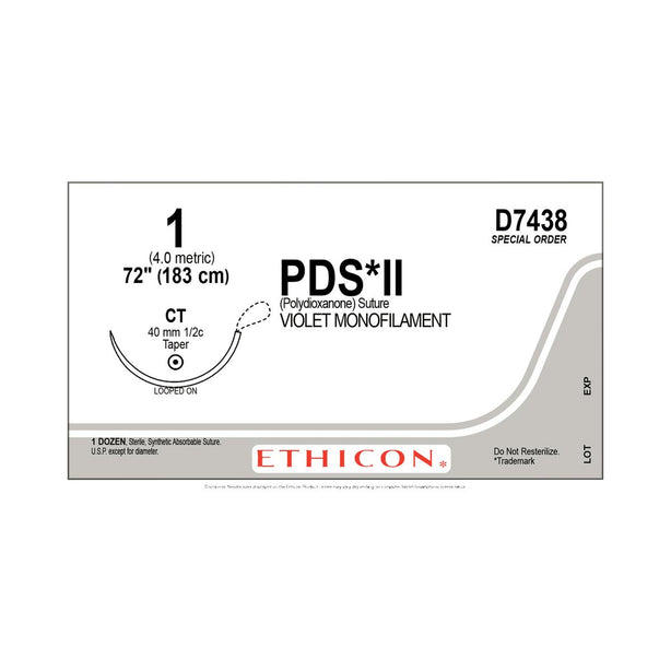 ETHICON PDS-II Sutures D7438 12 Each - MDL-ETHD7438