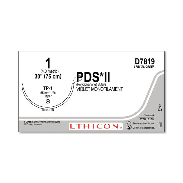 ETHICON PDS II Polydioxanone Monofilament Synthetic Absorbable Suture D7819 12 Each - MDL-ETHD7819