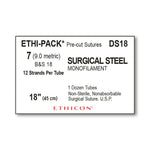 Ethicon Ethi-Pak Surgical Pre-Cut Steel Monofilament Sutures DS18 - 12.0 Each