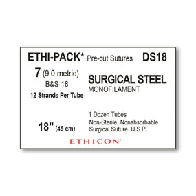Ethicon Ethi-Pak Surgical Pre-Cut Steel Monofilament Sutures DS18 - 12.0 Each