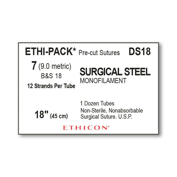 Ethicon Ethi-Pak Surgical Pre-Cut Steel Monofilament Sutures DS18 - 12.0 Each