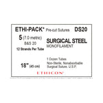 Ethicon Ethi-Pak Surgical Pre-Cut Steel Monofilament Sutures DS20 - 12.0 Each