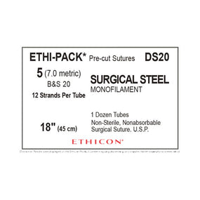 Ethicon Ethi-Pak Surgical Pre-Cut Steel Monofilament Sutures DS20 - 12.0 Each