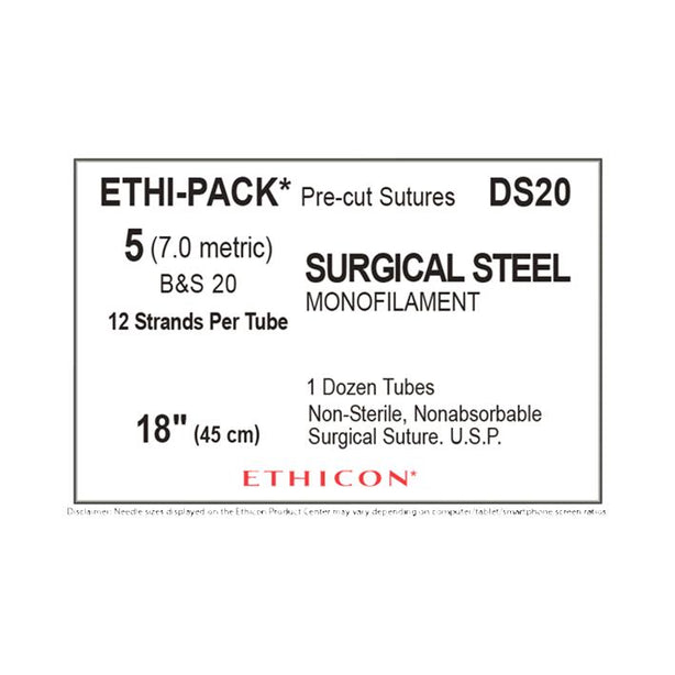 Ethicon Ethi-Pak Surgical Pre-Cut Steel Monofilament Sutures DS20 - 12.0 Each