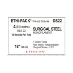 Ethicon Ethi-Pak Surgical Pre-Cut Steel Monofilament Sutures DS22 - 12.0 Each