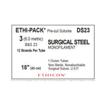 Ethicon Ethi-Pak Surgical Pre-Cut Steel Monofilament Sutures DS23 - 12.0 Each