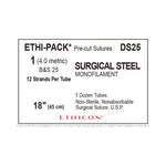 Ethicon Ethi-Pak Surgical Pre-Cut Steel Monofilament Sutures DS25 - 12.0 Each
