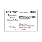 Ethicon Ethi-Pak Surgical Pre-Cut Steel Monofilament Sutures DS26 - 12.0 Each
