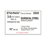 Ethicon Ethi-Pak Surgical Pre-Cut Steel Monofilament Sutures DS30 - 12.0 Each