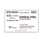 Ethicon Ethi-Pak Surgical Pre-Cut Steel Monofilament Sutures DS32 - 12.0 Each