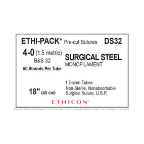 Ethicon Ethi-Pak Surgical Pre-Cut Steel Monofilament Sutures DS32 - 12.0 Each