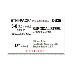 Ethicon Ethi-Pak Surgical Pre-Cut Steel Monofilament Sutures DS35 - 12.0 Each