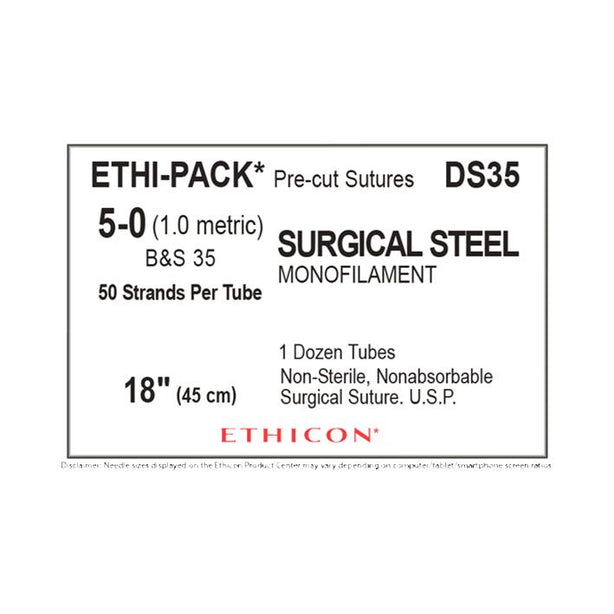 Ethicon Ethi-Pak Surgical Pre-Cut Steel Monofilament Sutures DS35 - 12.0 Each