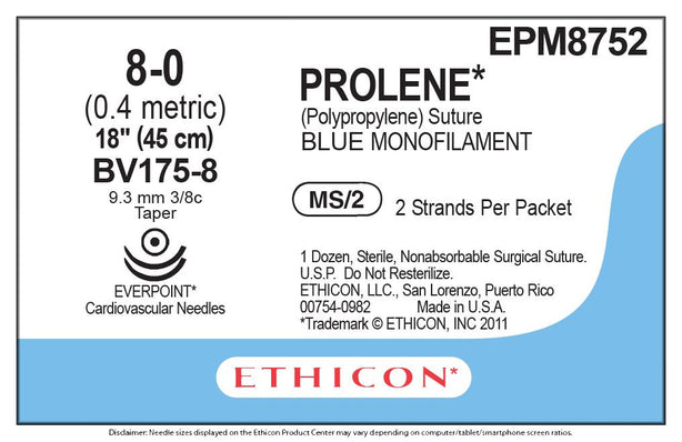 Ethicon Prolene Polypropylene Suture EPM8752 - 12.0 Each