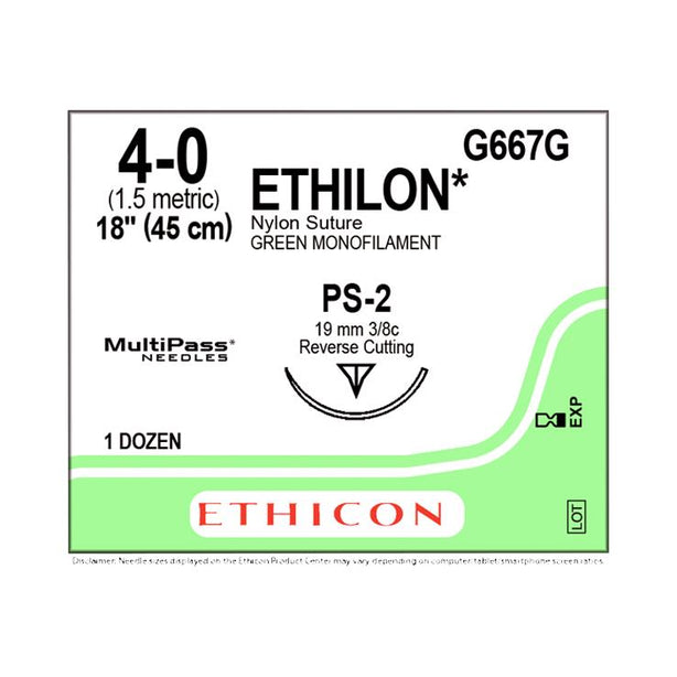 ETHICON Precision Point Nonabsorbable Nylon Monofilament Sutures G667G 12 Each - MDL-ETHG667G