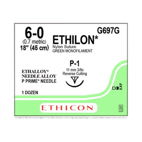 ETHICON Precision Point Nonabsorbable Nylon Monofilament Sutures G697G 12 Each - MDL-ETHG697G