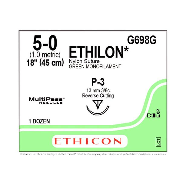 ETHICON Precision Point Nonabsorbable Nylon Monofilament Sutures G698G 12 Each - MDL-ETHG698G