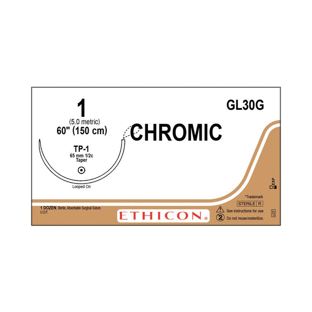 Ethicon Taper Point Chromic Gut Absorbable Suture GL30G - 12.0 Each - MDL-ETHGL30G
