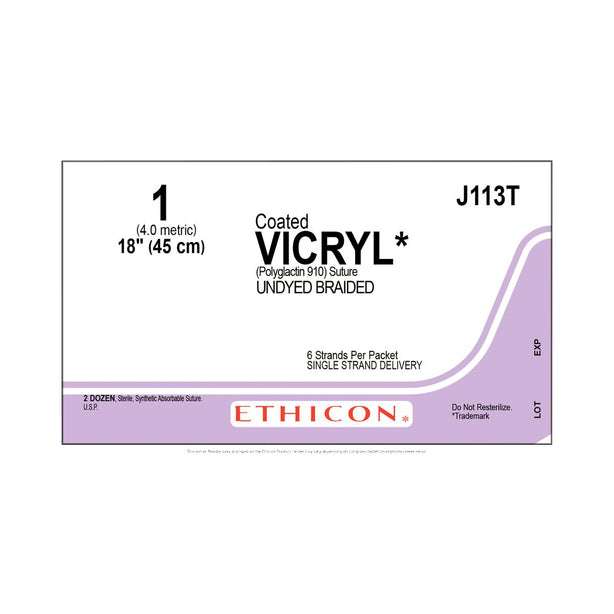 Ethicon Pre-Cut Coated Vicryl Sutures J113T - 24.0 Each