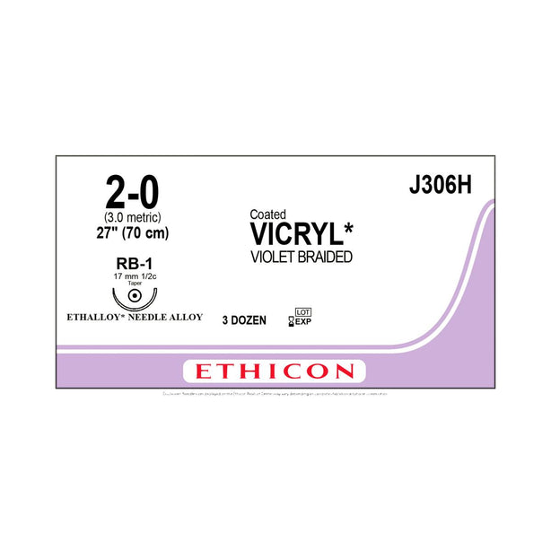 Ethicon Taper Point Vicryl Synthetic Absorbable Sutures J306H - 36.0 Each - MDL-ETHJ306H
