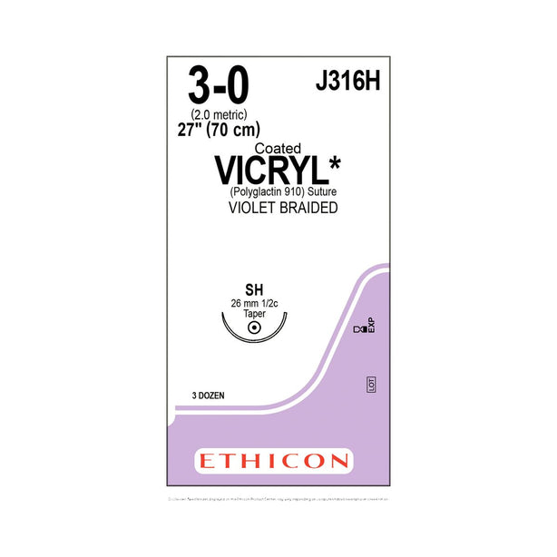 Ethicon Taper Point Vicryl Synthetic Absorbable Sutures J316H - 36.0 Each - MDL-ETHJ316H