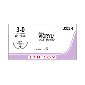 Ethicon Taper Point Vicryl Synthetic Absorbable Sutures J322H - 36.0 Each
