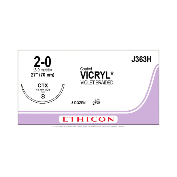 Ethicon Taper Point Vicryl Synthetic Absorbable Sutures J363H - 36.0 Each