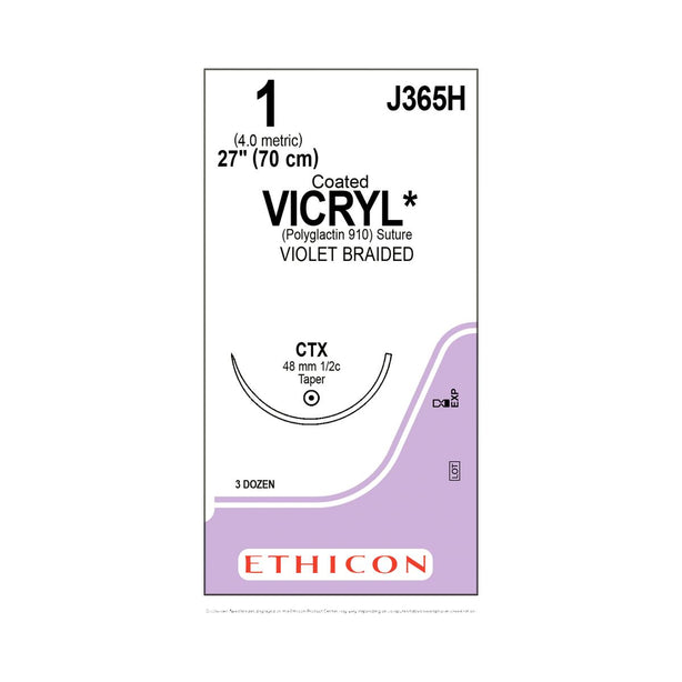 Ethicon Taper Point Vicryl Synthetic Absorbable Sutures J365H - 36.0 Each - MDL-ETHJ365H