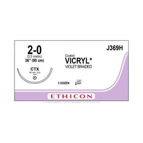 Ethicon Taper Point Vicryl Synthetic Absorbable Sutures J369H - 36.0 Each