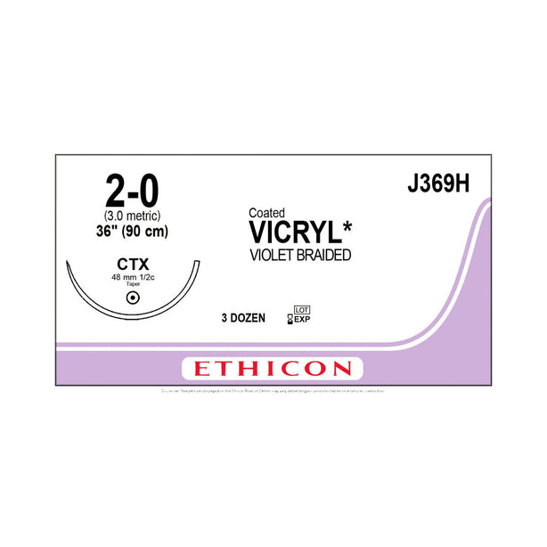 Ethicon Taper Point Vicryl Synthetic Absorbable Sutures J369H - 36.0 Each