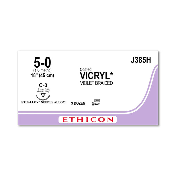 Ethicon Reverse Cutting VICRYL Absorbable Sutures J385H - 36.0 Each - MDL-ETHJ385H