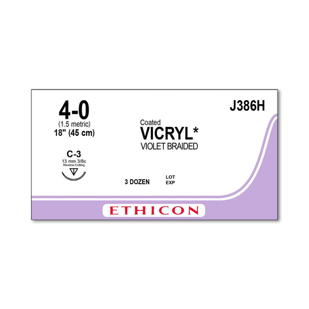Ethicon Reverse Cutting VICRYL Absorbable Sutures J386H - 36.0 Each - MDL-ETHJ386H