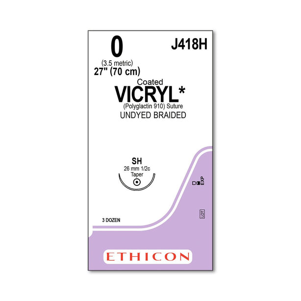Ethicon Taper Point Vicryl Synthetic Absorbable Sutures J418H - 36.0 Each - MDL-ETHJ418H