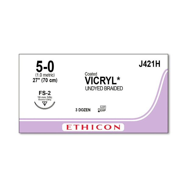 Ethicon Reverse Cutting VICRYL Absorbable Sutures J421H - 36.0 Each - MDL-ETHJ421H
