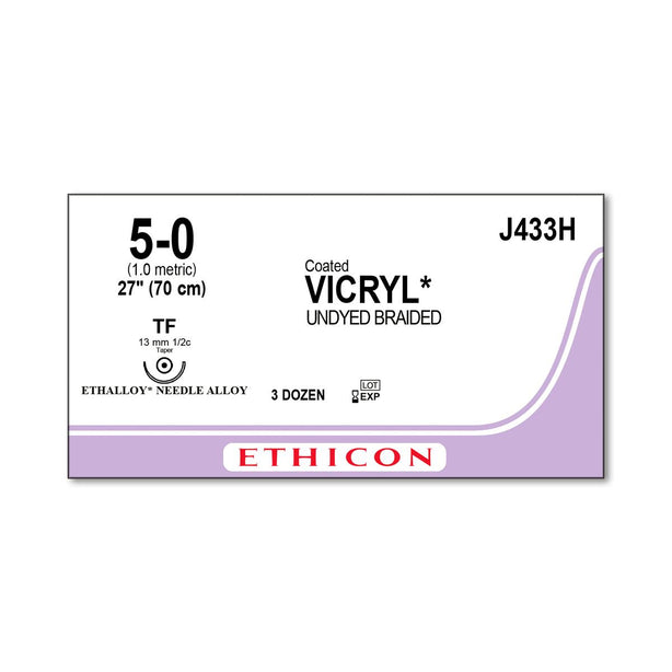 Ethicon Taper Point Vicryl Synthetic Absorbable Sutures J433H - 36.0 Each - MDL-ETHJ433H