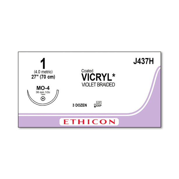 Ethicon Taper Point Vicryl Synthetic Absorbable Sutures J437H - 36.0 Each - MDL-ETHJ437H