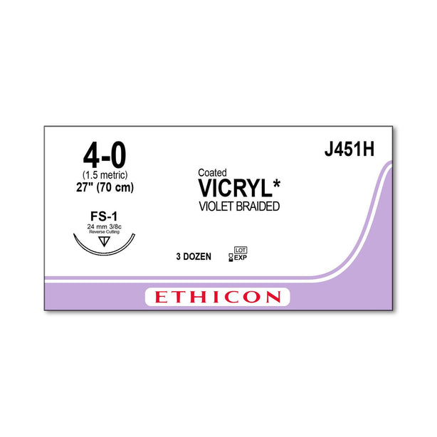 Ethicon Reverse Cutting VICRYL Absorbable Sutures J451H - 36.0 Each - MDL-ETHJ451H