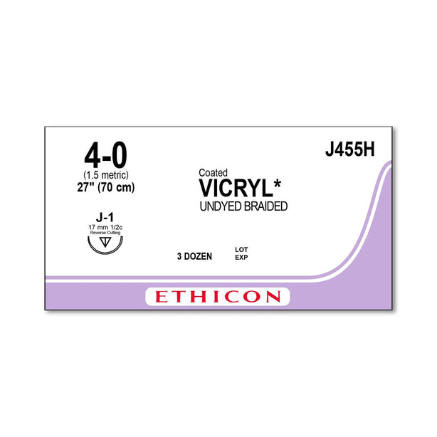 Ethicon Reverse Cutting VICRYL Absorbable Sutures J455H - 36.0 Each - MDL-ETHJ455H