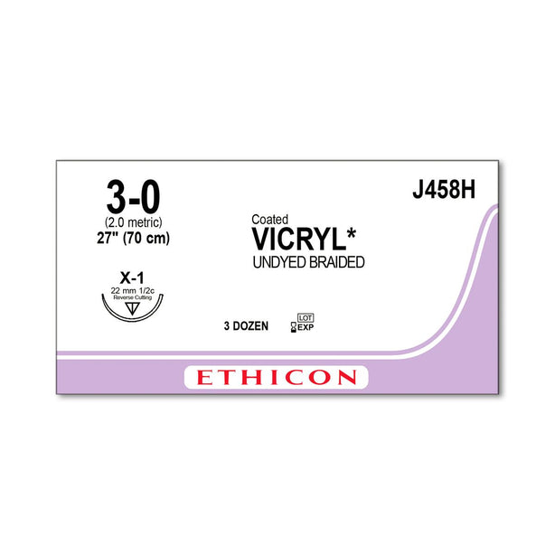 Ethicon Reverse Cutting VICRYL Absorbable Sutures J458H - 36.0 Each - MDL-ETHJ458H